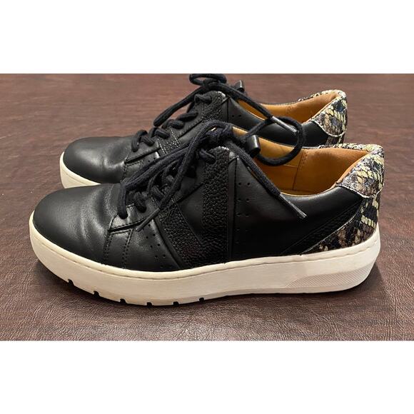 Vionic Simasa Ray Snake Print Heel Leather Sneakers Black White Women's Size 6 - Picture 1 of 8